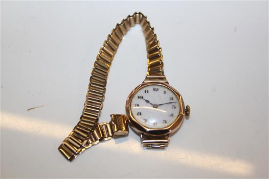 Gold ladies wrist watch and bracelet